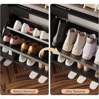 Meuble de rangement pour chaussures Coolmee pour entrée, organisateur de chaussures avec 2 tiroirs basculants, meuble de rangement étroit autoportant pour entrée