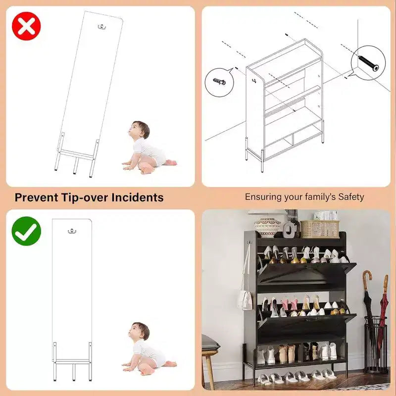 Meuble de rangement pour chaussures Coolmee pour entrée, organisateur de chaussures avec 2 tiroirs basculants, meuble de rangement étroit autoportant pour entrée