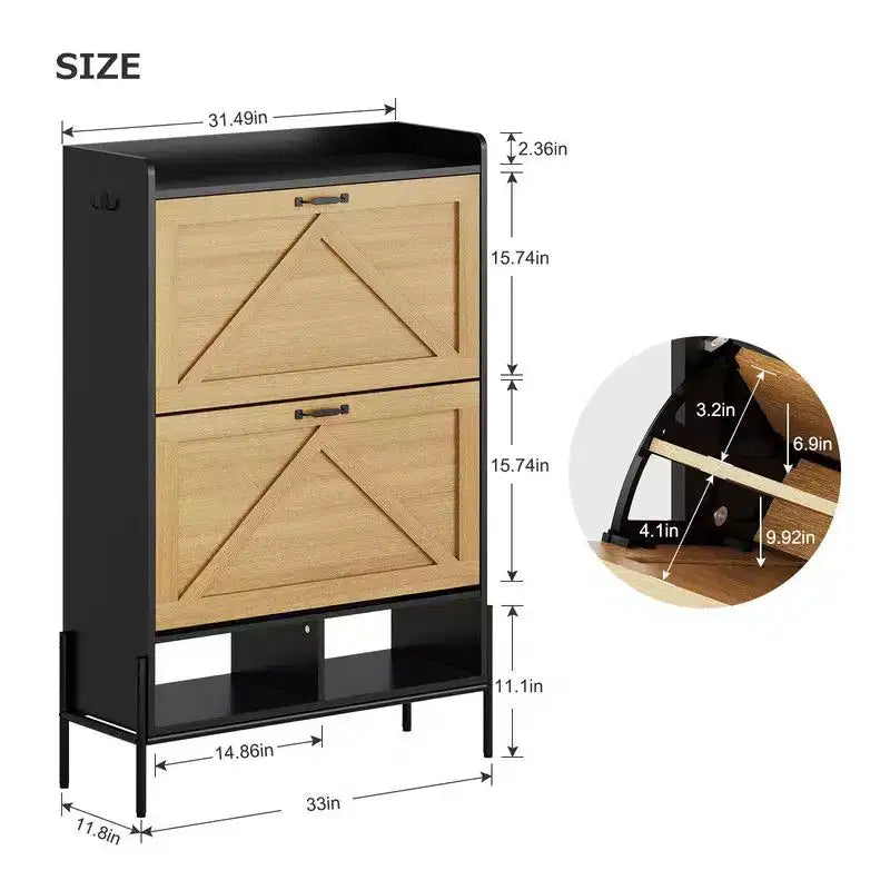 Meuble de rangement pour chaussures Coolmee pour entrée, organisateur de chaussures avec 2 tiroirs basculants, meuble de rangement étroit autoportant pour entrée