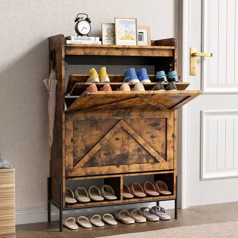 Meuble de rangement pour chaussures Coolmee pour entrée, organisateur de chaussures avec 2 tiroirs basculants, meuble de rangement étroit autoportant pour entrée