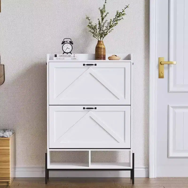 Meuble de rangement pour chaussures Coolmee pour entrée, organisateur de chaussures avec 2 tiroirs basculants, meuble de rangement étroit autoportant pour entrée