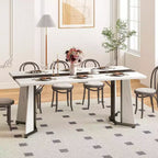 Zevemomo 70.9Large Dining Table for 8,Farmhouse Table with Spacious Tabletop&V-Shaped Steel Base,8 Adjustable Legs for Kitchen,Dining Room-White