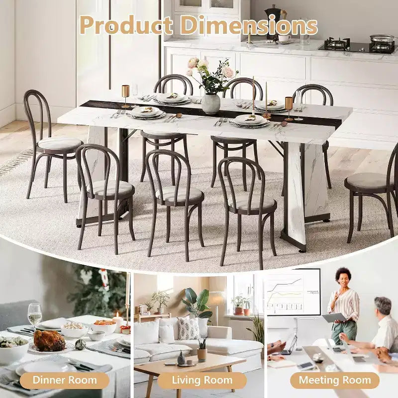 Zevemomo 70.9 Grande Table de Salle à Manger pour 8, Table de Ferme avec Plateau Spacieux et Base en Acier en V, 8 Pieds Réglables pour Cuisine, Salle à Manger - Blanc