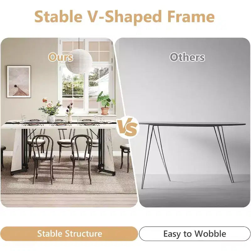 Zevemomo 70.9 Grande Table de Salle à Manger pour 8, Table de Ferme avec Plateau Spacieux et Base en Acier en V, 8 Pieds Réglables pour Cuisine, Salle à Manger - Blanc