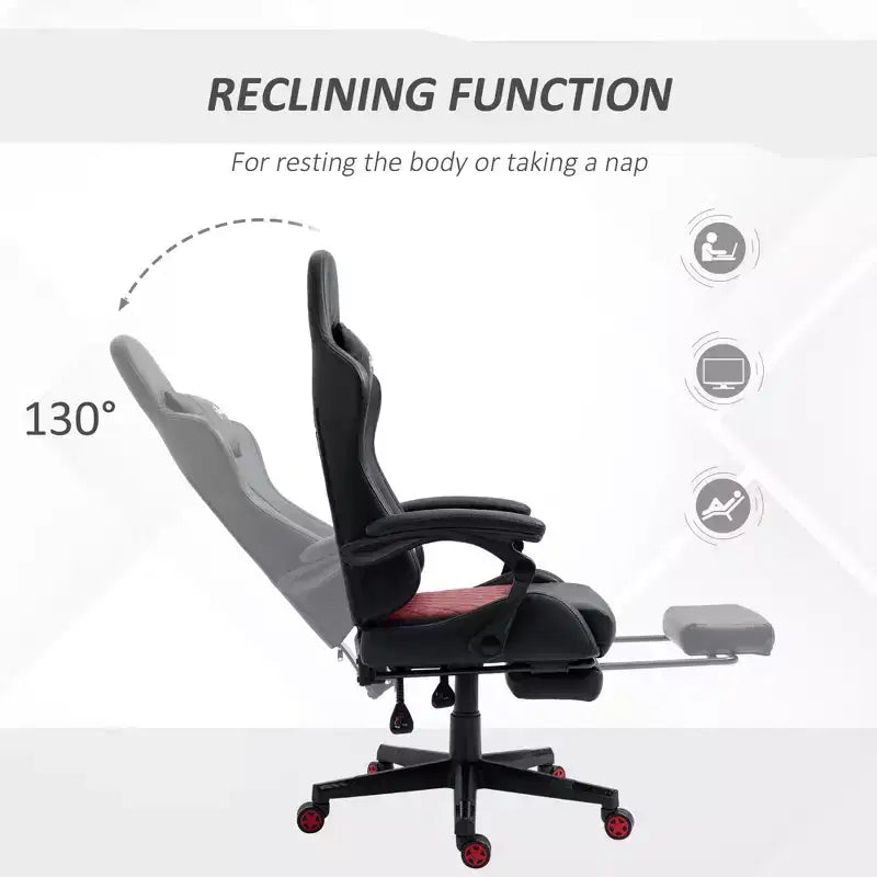 Chaise de gaming Okak High-Back avec appuie-tête, chaise d'ordinateur avec soutien lombaire et repose-pieds, chaise de bureau pour l'étude, salle de lecture