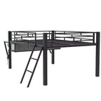 Lit mezzanine en métal pleine grandeur Bellemave avec bureau et lumières LED, lit mezzanine de jeu avec rangement, noir