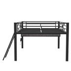 Lit mezzanine en métal pleine grandeur Bellemave avec bureau et lumières LED, lit mezzanine de jeu avec rangement, noir