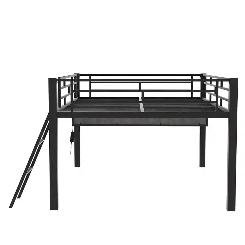 Lit mezzanine en métal pleine grandeur Bellemave avec bureau et lumières LED, lit mezzanine de jeu avec rangement, noir