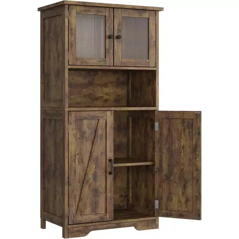 COZONY 54 Armoire de rangement de style campagnard avec portes en verre, étagères réglables, buffet autoportant pour cuisine, salle de bain, salon
