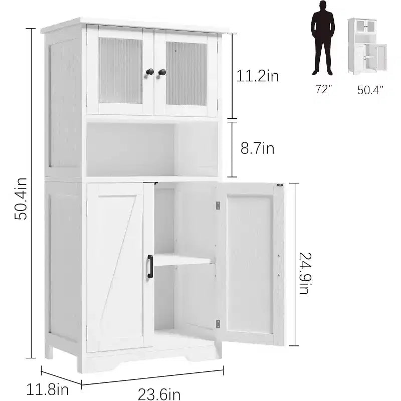 COZONY 54 Armoire de rangement de style campagnard avec portes en verre, étagères réglables, buffet autoportant pour cuisine, salle de bain, salon