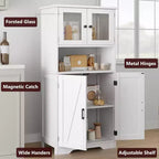 COZONY 54 Armoire de rangement de style campagnard avec portes en verre, étagères réglables, buffet autoportant pour cuisine, salle de bain, salon