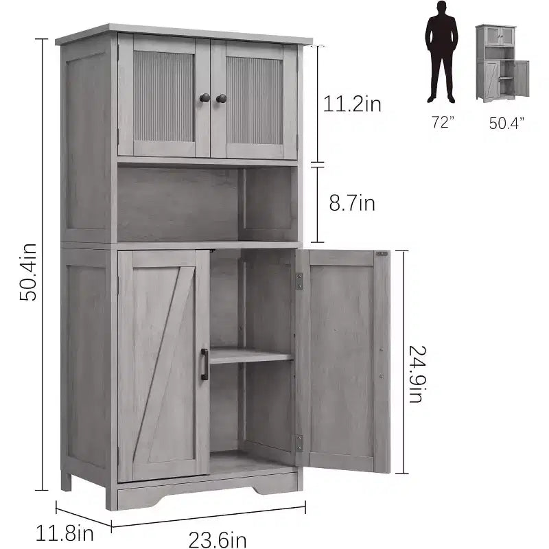 COZONY 54 Armoire de rangement de style campagnard avec portes en verre, étagères réglables, buffet autoportant pour cuisine, salle de bain, salon