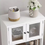 COZONY 54 Armoire de rangement de style campagnard avec portes en verre, étagères réglables, buffet autoportant pour cuisine, salle de bain, salon