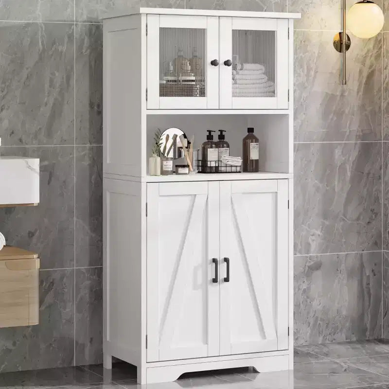 COZONY 54 Armoire de rangement de style campagnard avec portes en verre, étagères réglables, buffet autoportant pour cuisine, salle de bain, salon