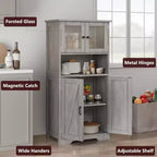 COZONY 54 Armoire de rangement de style campagnard avec portes en verre, étagères réglables, buffet autoportant pour cuisine, salle de bain, salon
