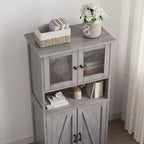 COZONY 54 Armoire de rangement de style campagnard avec portes en verre, étagères réglables, buffet autoportant pour cuisine, salle de bain, salon