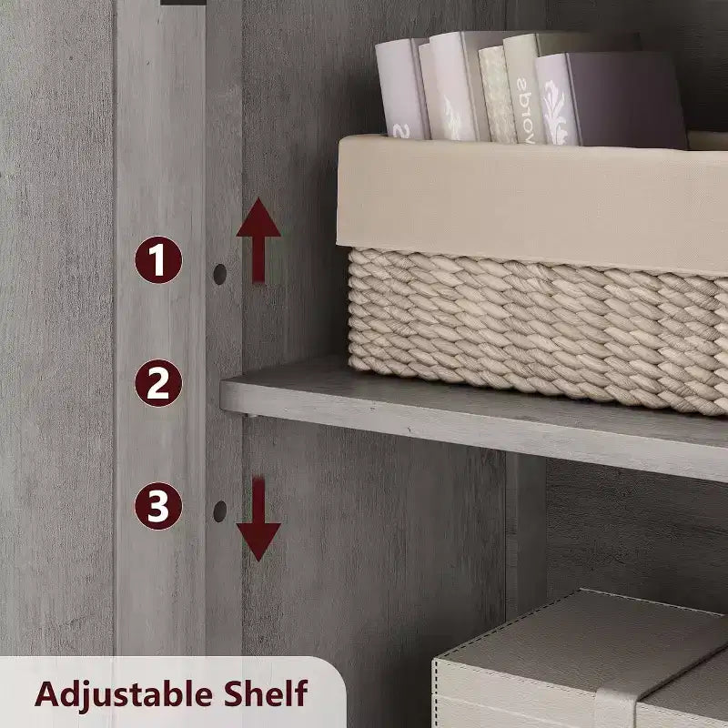COZONY 54 Armoire de rangement de style campagnard avec portes en verre, étagères réglables, buffet autoportant pour cuisine, salle de bain, salon