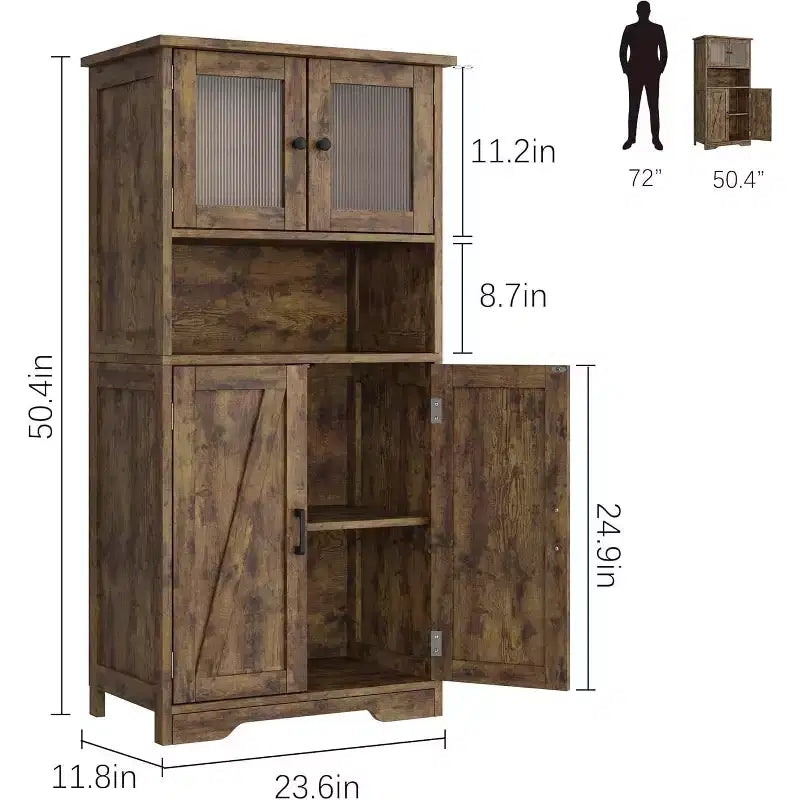 COZONY 54 Armoire de rangement de style campagnard avec portes en verre, étagères réglables, buffet autoportant pour cuisine, salle de bain, salon