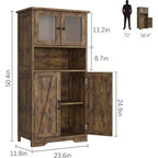 COZONY 54 Armoire de rangement de style campagnard avec portes en verre, étagères réglables, buffet autoportant pour cuisine, salle de bain, salon