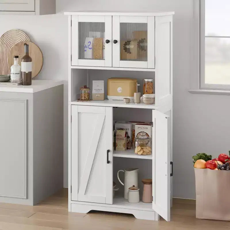 COZONY 54 Armoire de rangement de style campagnard avec portes en verre, étagères réglables, buffet autoportant pour cuisine, salle de bain, salon