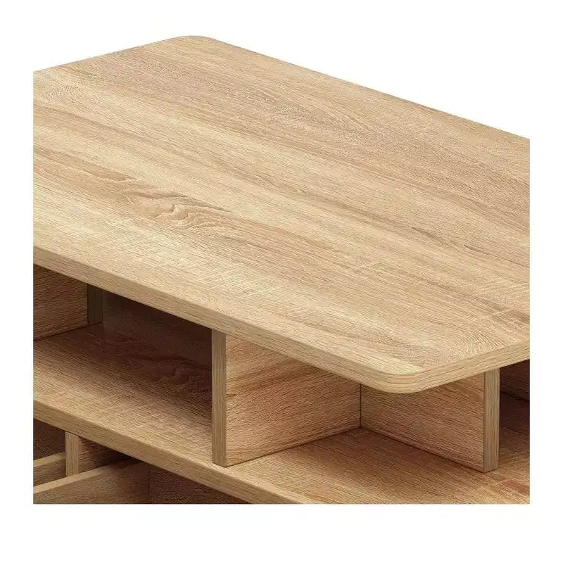 Table basse de ferme à LED avec 4 tiroirs et compartiment ouvert, design rectangulaire moderne, table basse en bois