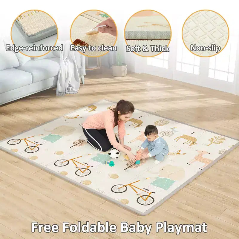 Fodoss Parc Bébé avec Tapis 150 x 180 cm, Parc Bébé et Tout-Petits, Centre d'Activités Intérieur et Extérieur, Barrière de Sécurité Bébé