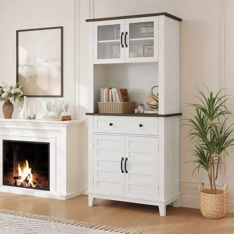 Garde-manger de cuisine, table de bar à café de ferme de 72 po avec tiroirs de rangement et portes vitrées