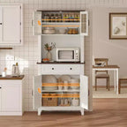 Garde-manger de cuisine, table de bar à café de ferme de 72 po avec tiroirs de rangement et portes vitrées