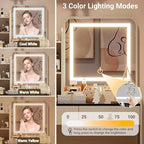 Coiffeuse avec miroir et lumières, Coiffeuse moderne avec tabouret de rangement caché, 2 grands tiroirs, 3 étagères ouvertes, pour Chambre à coucher