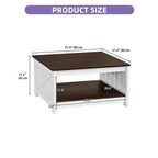 Table basse avec rangement Table basse de ferme Table basse en bois carrée de salon avec compartiment de rangement semi-ouvert