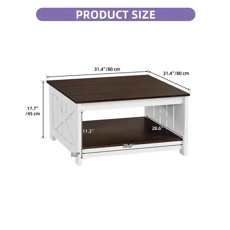 Table basse avec rangement Table basse de ferme Table basse en bois carrée de salon avec compartiment de rangement semi-ouvert