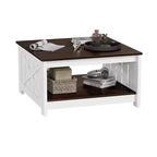 Table basse avec rangement Table basse de ferme Table basse en bois carrée de salon avec compartiment de rangement semi-ouvert