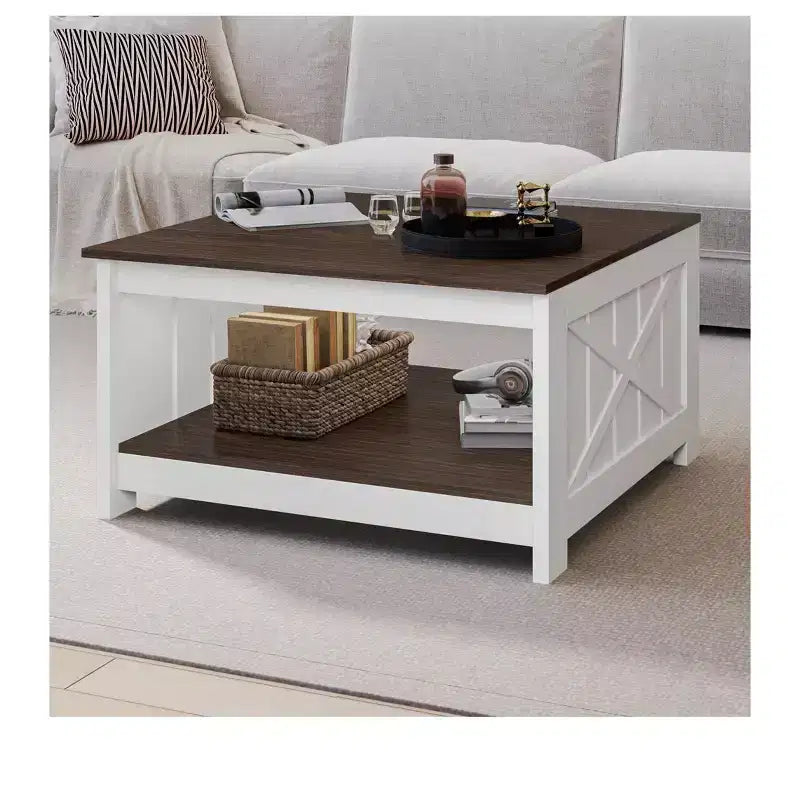 Table basse avec rangement Table basse de ferme Table basse en bois carrée de salon avec compartiment de rangement semi-ouvert