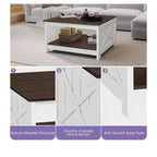 Table basse avec rangement Table basse de ferme Table basse en bois carrée de salon avec compartiment de rangement semi-ouvert
