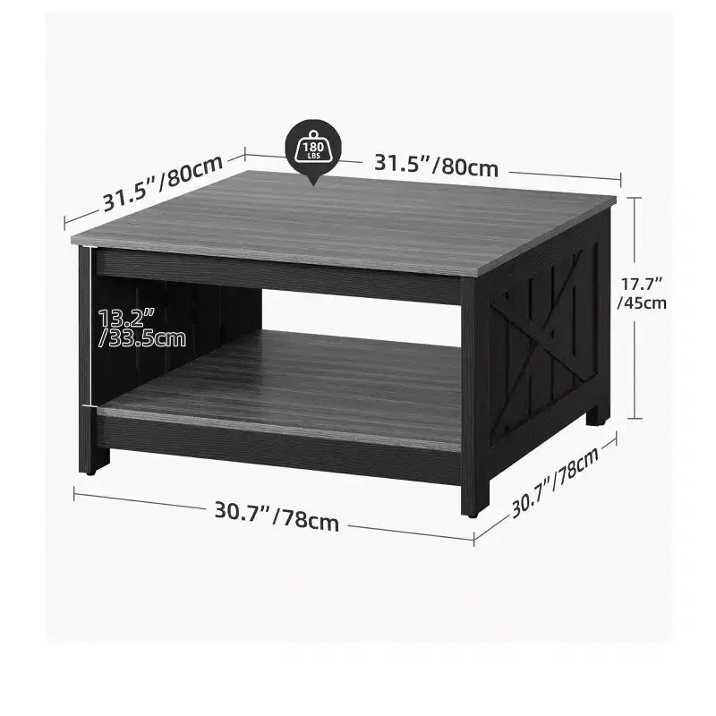 Table basse avec rangement Table basse de ferme Table basse en bois carrée de salon avec compartiment de rangement semi-ouvert