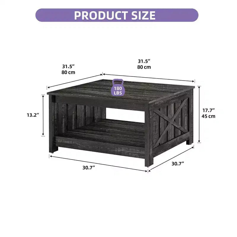 Table basse avec rangement Table basse de ferme Table basse en bois carrée de salon avec compartiment de rangement semi-ouvert