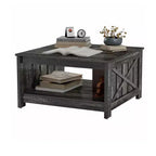 Table basse avec rangement Table basse de ferme Table basse en bois carrée de salon avec compartiment de rangement semi-ouvert