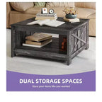 Table basse avec rangement Table basse de ferme Table basse en bois carrée de salon avec compartiment de rangement semi-ouvert