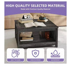 Table basse avec rangement Table basse de ferme Table basse en bois carrée de salon avec compartiment de rangement semi-ouvert