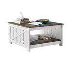 Table basse avec rangement Table basse de ferme Table basse en bois carrée de salon avec compartiment de rangement semi-ouvert