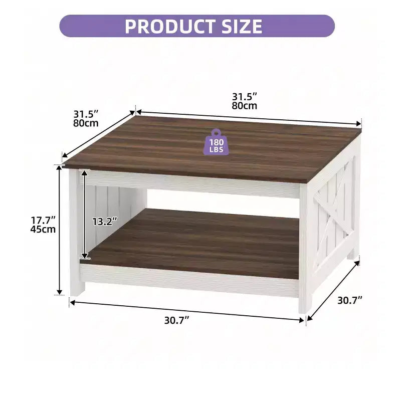 Table basse avec rangement Table basse de ferme Table basse en bois carrée de salon avec compartiment de rangement semi-ouvert