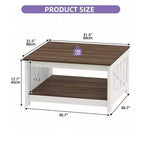 Table basse avec rangement Table basse de ferme Table basse en bois carrée de salon avec compartiment de rangement semi-ouvert