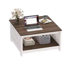 Table basse avec rangement Table basse de ferme Table basse en bois carrée de salon avec compartiment de rangement semi-ouvert