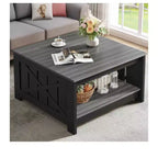 Table basse avec rangement Table basse de ferme Table basse en bois carrée de salon avec compartiment de rangement semi-ouvert