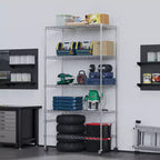 4 Tier Utility Storage Shelves, 800 Lbs Heavy Duty Metal Shelving Unit with Wheels, Adjustable Shelves, Rolling Storage Racks for Garage, Warehouse