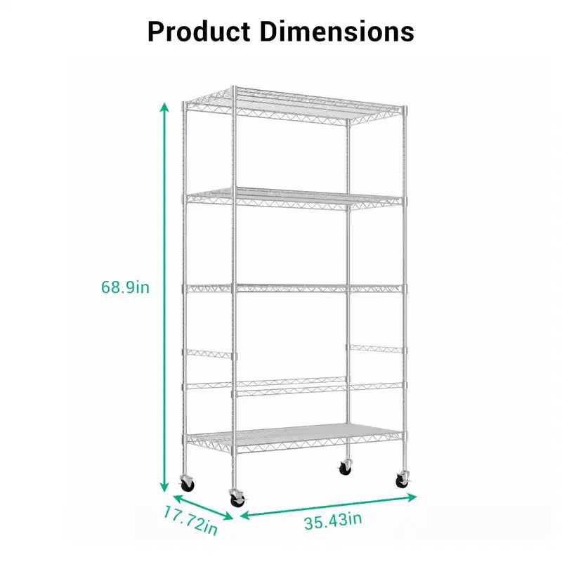 Étagère de rangement utilitaire à 4 niveaux, étagère métallique robuste de 360 kg avec roues, étagères réglables, rayonnages de rangement roulants pour garage, entrepôt