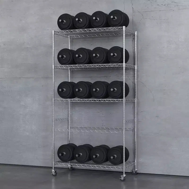 Étagère de rangement utilitaire à 4 niveaux, étagère métallique robuste de 360 kg avec roues, étagères réglables, rayonnages de rangement roulants pour garage, entrepôt