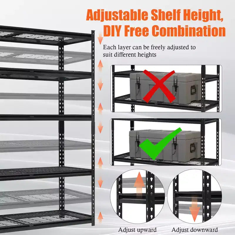 Étagères réglables à 5 niveaux, étagère de garage en fil métallique robuste de 900 kg, étagères de rangement métalliques, étagères de garage de 183 cm de haut pour sous-sol