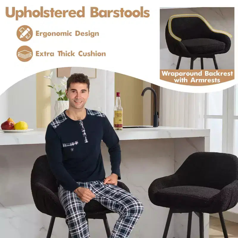 Lot de 2 tabourets de bar à hauteur de comptoir avec dossiers et accoudoirs, pivotants à 360° pour bars à domicile et pubs