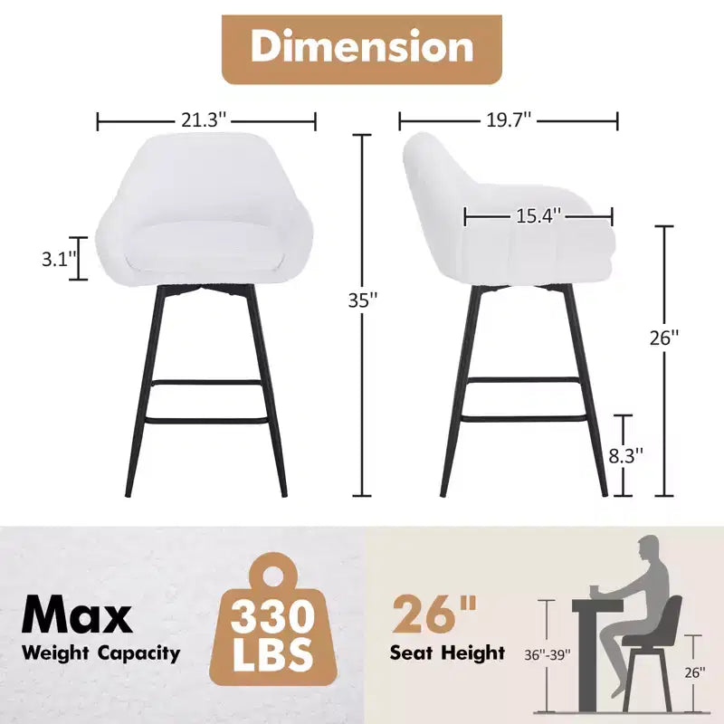 Lot de 2 tabourets de bar à hauteur de comptoir avec dossiers et accoudoirs, pivotants à 360° pour bars à domicile et pubs
